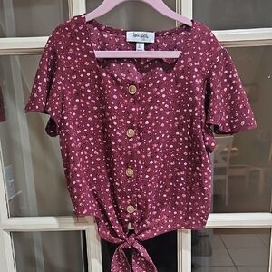 Speechless Burgundy Floral Kids Blouse
